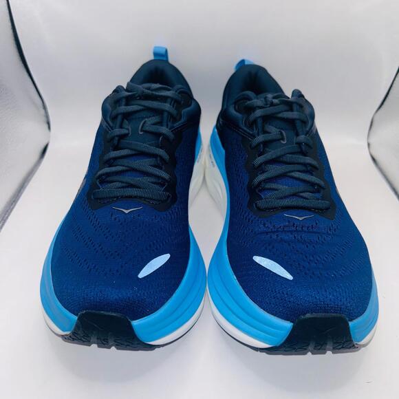 HOKA MENS BONDI 8 OUTERSPACE/ALLABOARD COMFORTABLE FIRM ATHLETIC SHOES SIZE 9.5D - Picture 2 of 5